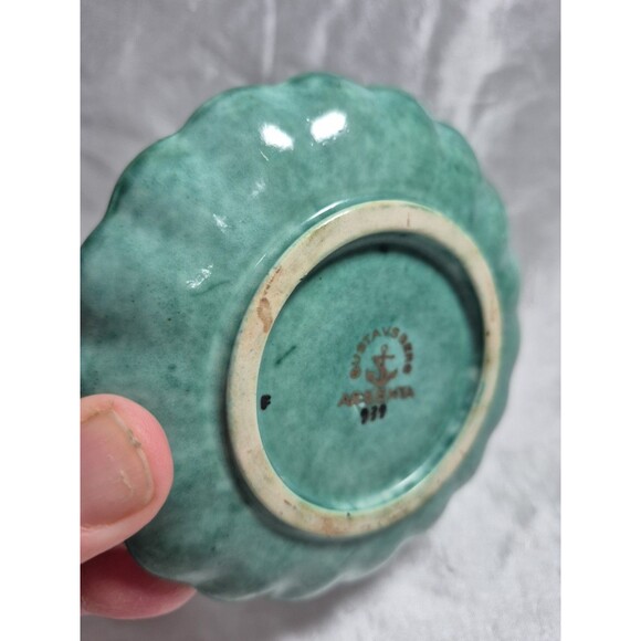 VTG Gustavsberg Sweden Argenta Art Pottery Scallop Edge Dish Silver Detail #939 - Picture 12 of 15